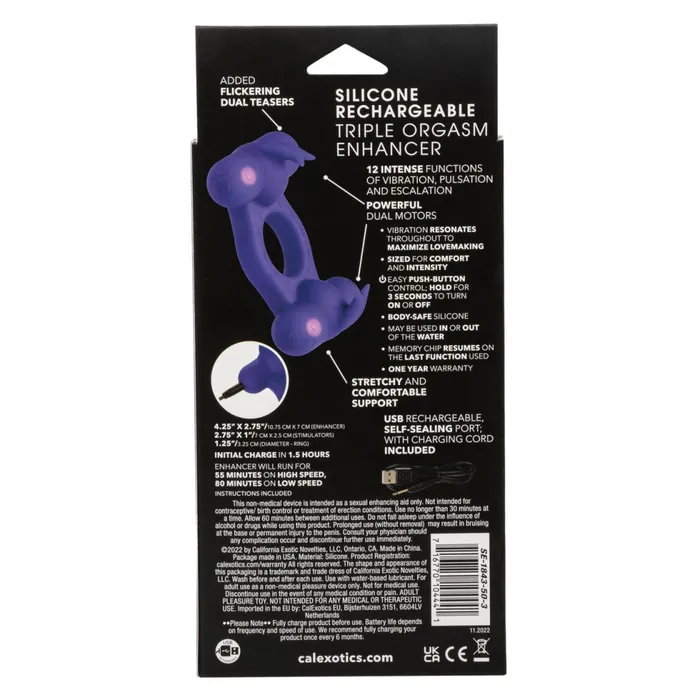 California Exotic Novelties Vibrating Cock Ring with Two Stimulators Triple Orgasm Enhancer Male Sex Toys